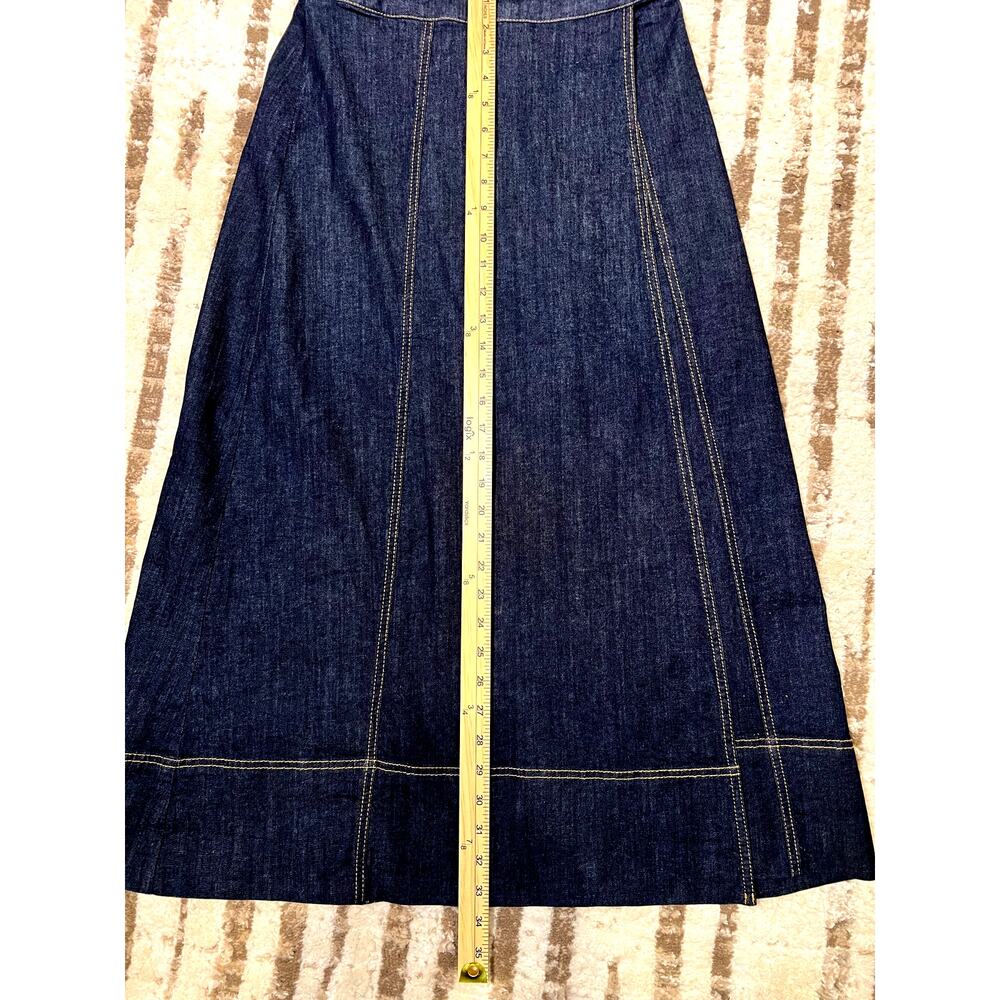 Zara Dark Wash Midi Side Zip Closure Crossover Front Skirt NO BELT Women's S - Picture 9 of 9